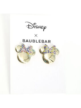 Baublebar Disney Minnie Mouse Earrings Gold Multicolor Bow Studs NWT
